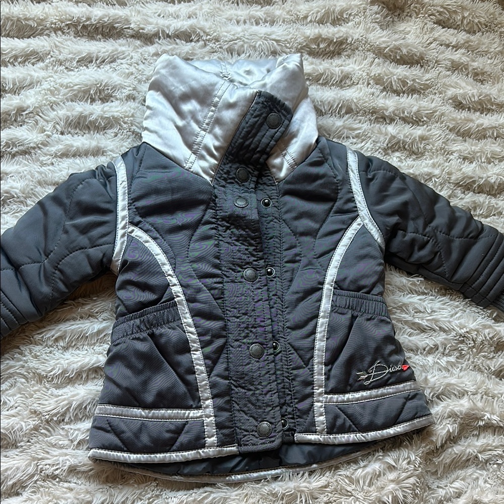 Diesel Gray and White Puffer Jacket with Quilted Design
